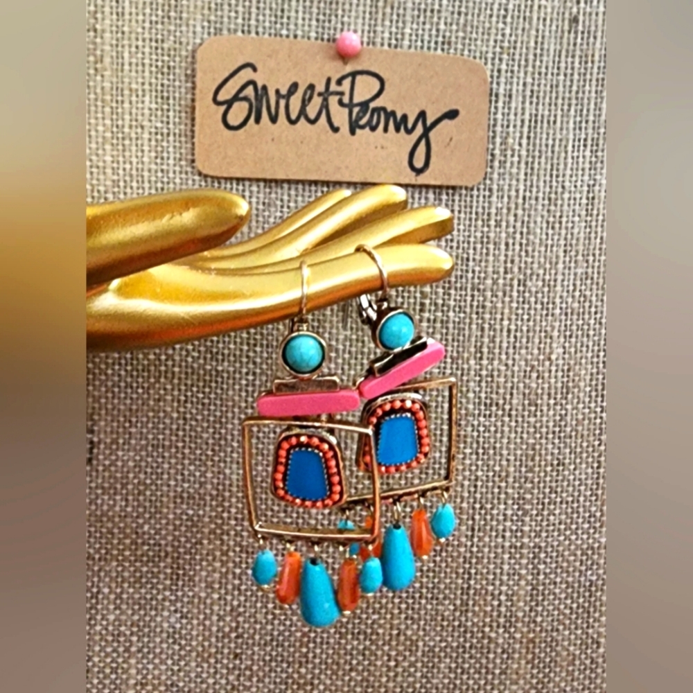 Funky, Versatile, Gold, Colorful Swinging Earrings